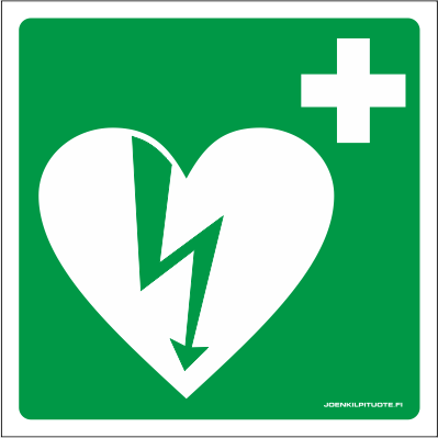 JV-KILPI DEFIB. SYMBOOLI 5-7 TARRA - Jälkivalaisevat kilvet - 102967 - 1